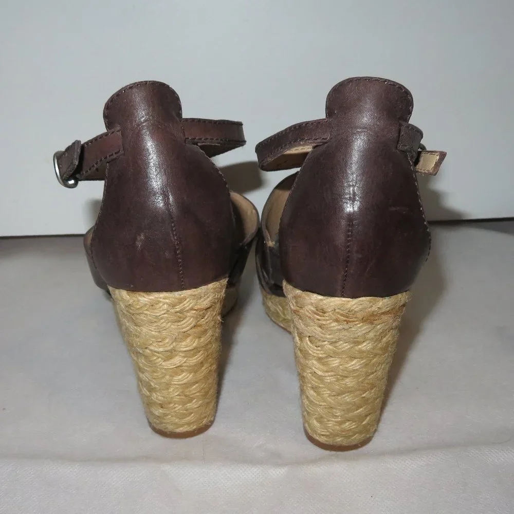 Lucky Brand Brown Leather Espadrille Wedge Sandal 7.5
